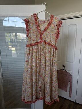 Free People Floral Midi Dress in Cream, Pink, Yellow